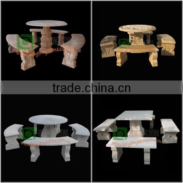 Yellow Travertine Outdoor Table with Cherub