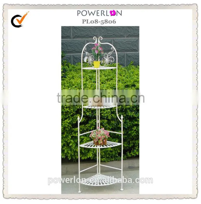 POWERLON Vintage metal 4-tiers shelf outdoor plant stand and indoor storage shelf