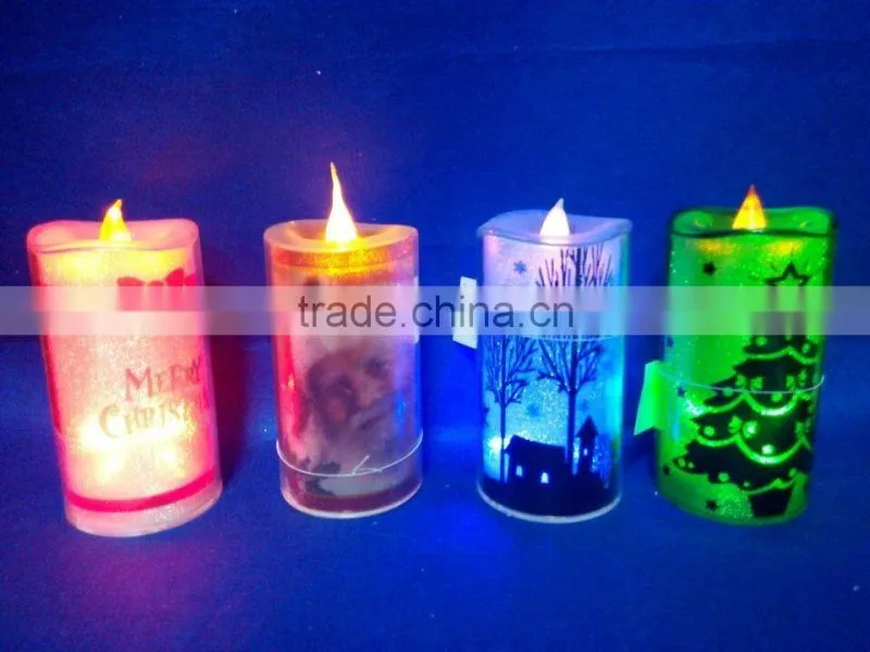 plastic LED battery operated printing Christmas candle decoration