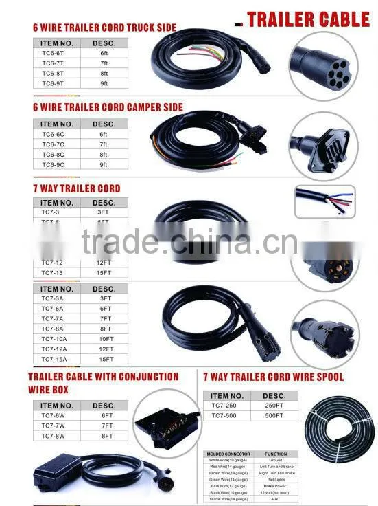 S80400 6 core trailer cable truck side/6 core RV cord