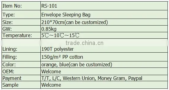 Portable Camping Sleeping Bag Envelope Sleeping Bag