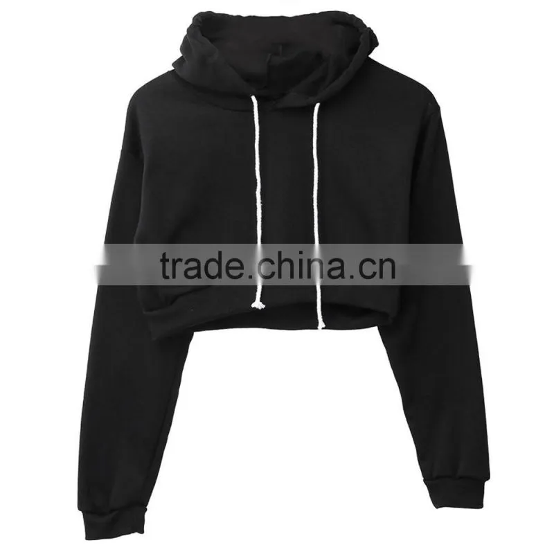 Womens Plain Crop Top Hoodies Hooded Pull Over Full Length Sleeve Sweatshirt xxxl Hoodie Multi Color