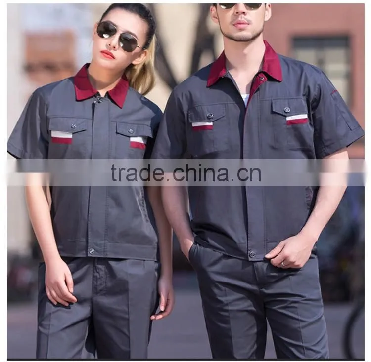 OEM 100% Workwear Uniforms Green Work Clothes Short Sleeves Customized maker