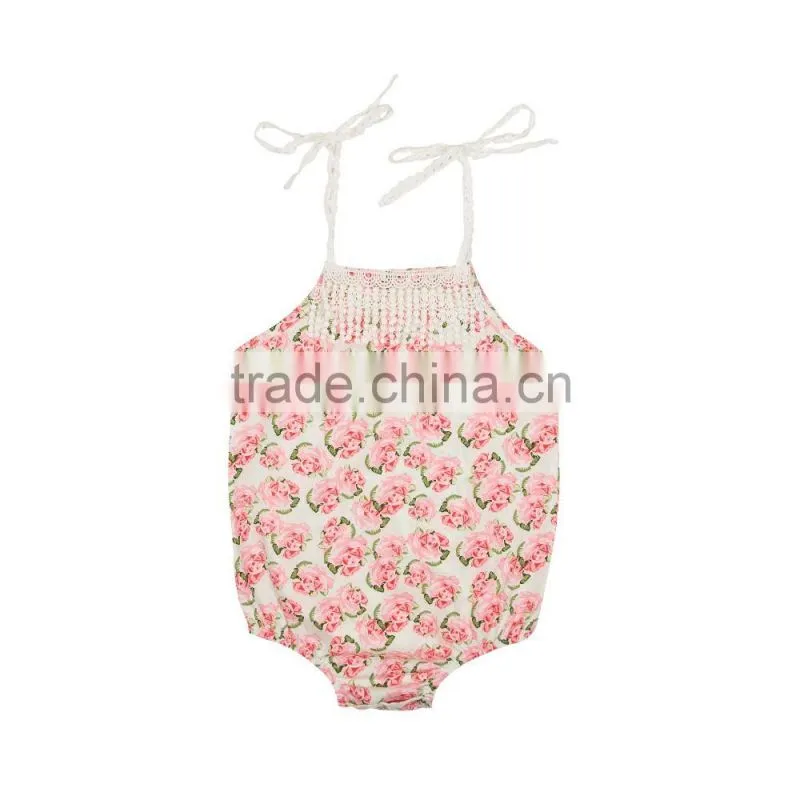 Summer new design infant and toddlers clothing cute baby girl floral lace romper