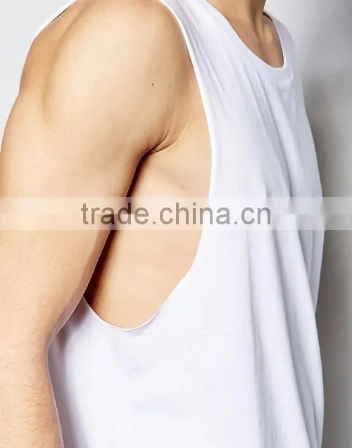 Wholesale sleeveless scoop neck dropped armhole plain t-shirt, men summer white tank top custom