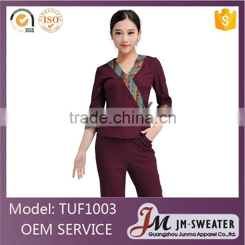 High quality custom made uniform unique hotel uniform/spa working uniform