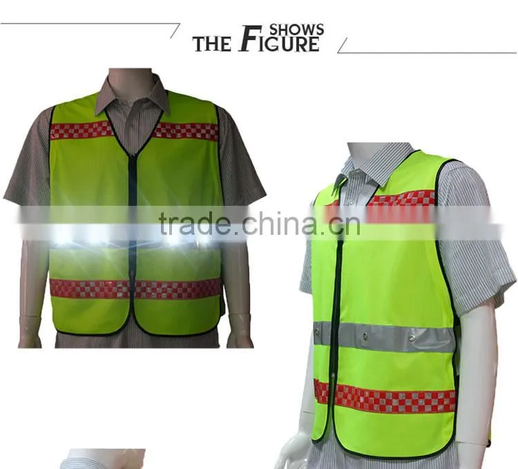Construction worker waistcoat safety reflective running vest with led