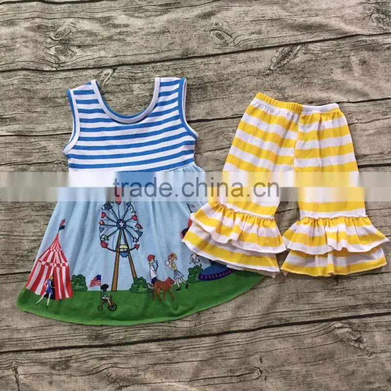 Baby without clothes bright-coloured top stripes ruffle pants used imported arabic girls outfit