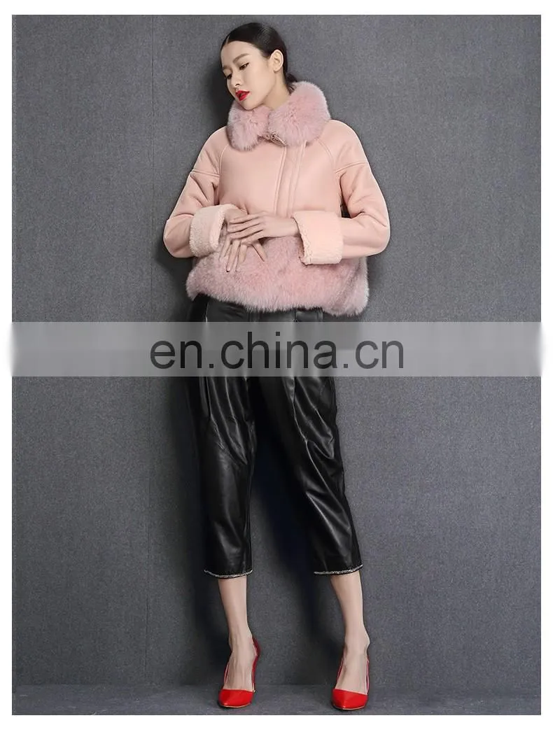 2016 Latest Coat With Big Fox Fur Collar China Supplier Sheepskin Leather Jacket With Fur
