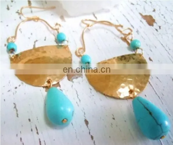 Hammered Brass Earrings with Crystal Beads,High Fashion Jewellery
