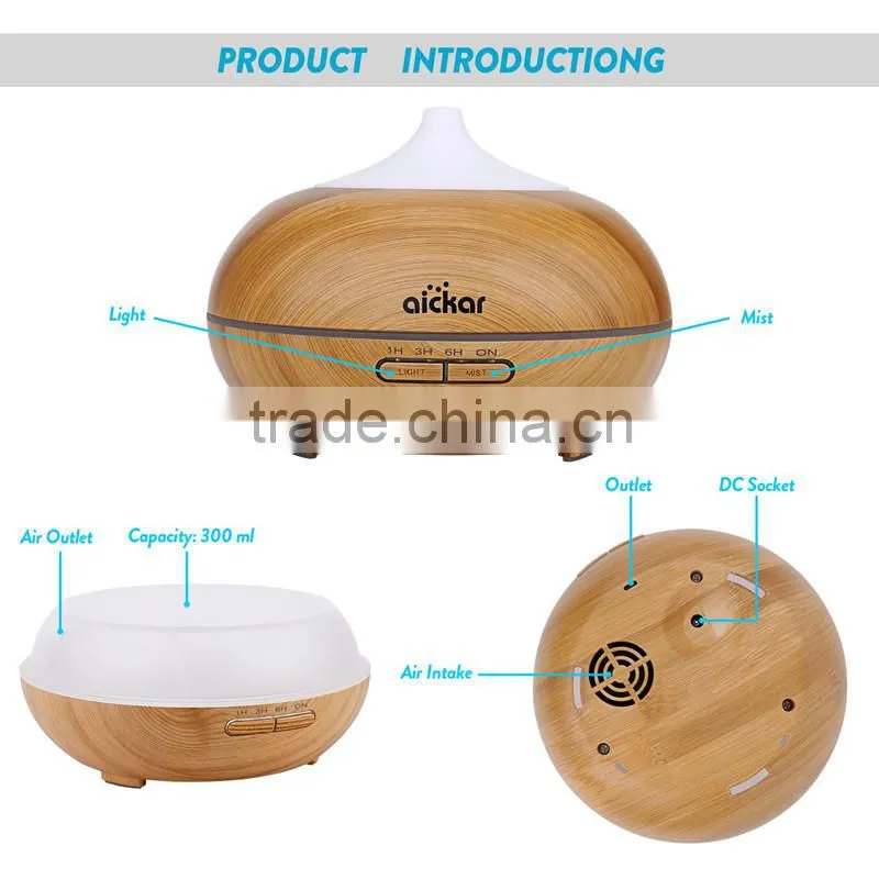 2016 New Design Light Wood Grain Cool Mist Aromatherapy Diffuser Ultrasonic Humidifier