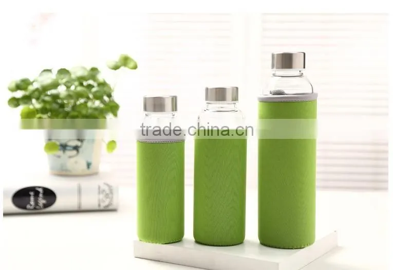 glass water bottle with Neoprene case