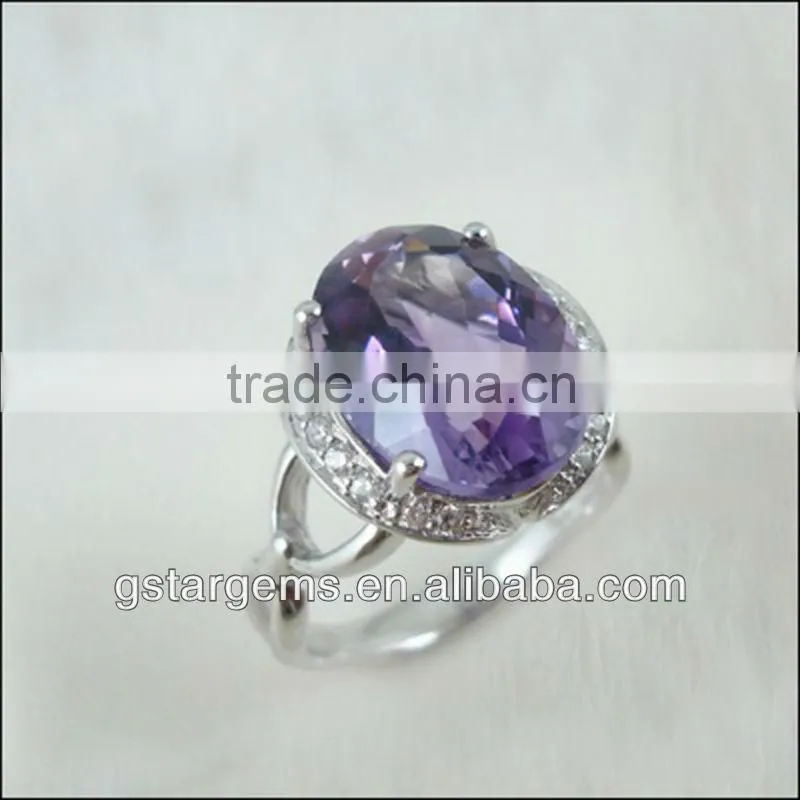 925 Sterling Silver Natural Gemstone Amethyst Rhodium Plated Jewelry CZ Ring Hong Kong Wholesale Semi Precious Stone