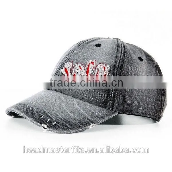 Broken hole washed cheap hip-hop caps for sale distressed denim baseball cap