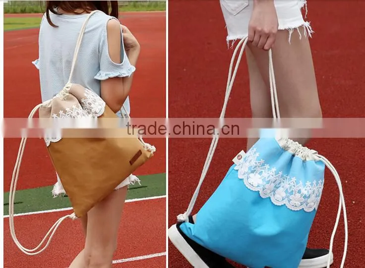 pattern canvas drawstring backpack for girl