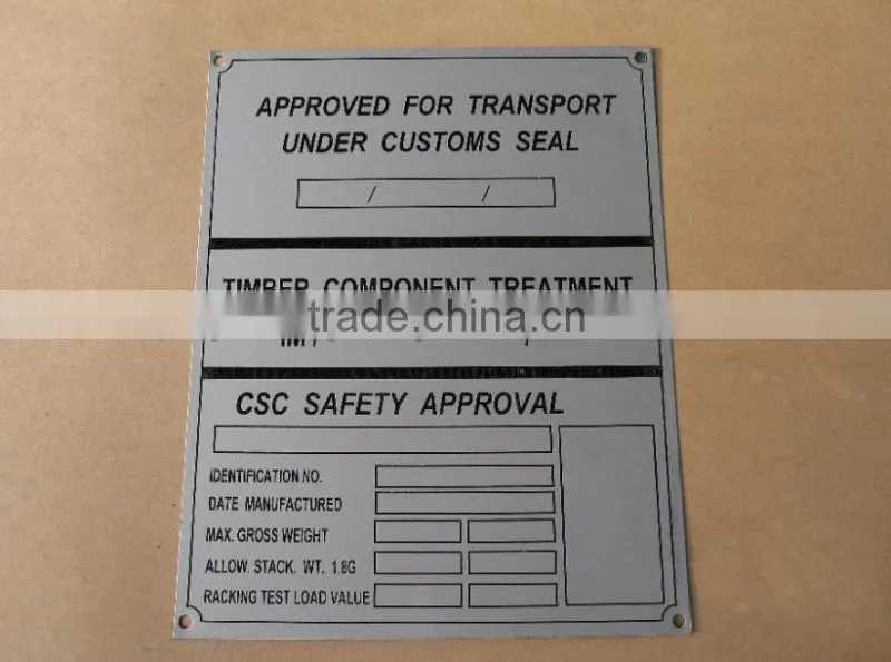 stainless container nameplate CSC plate