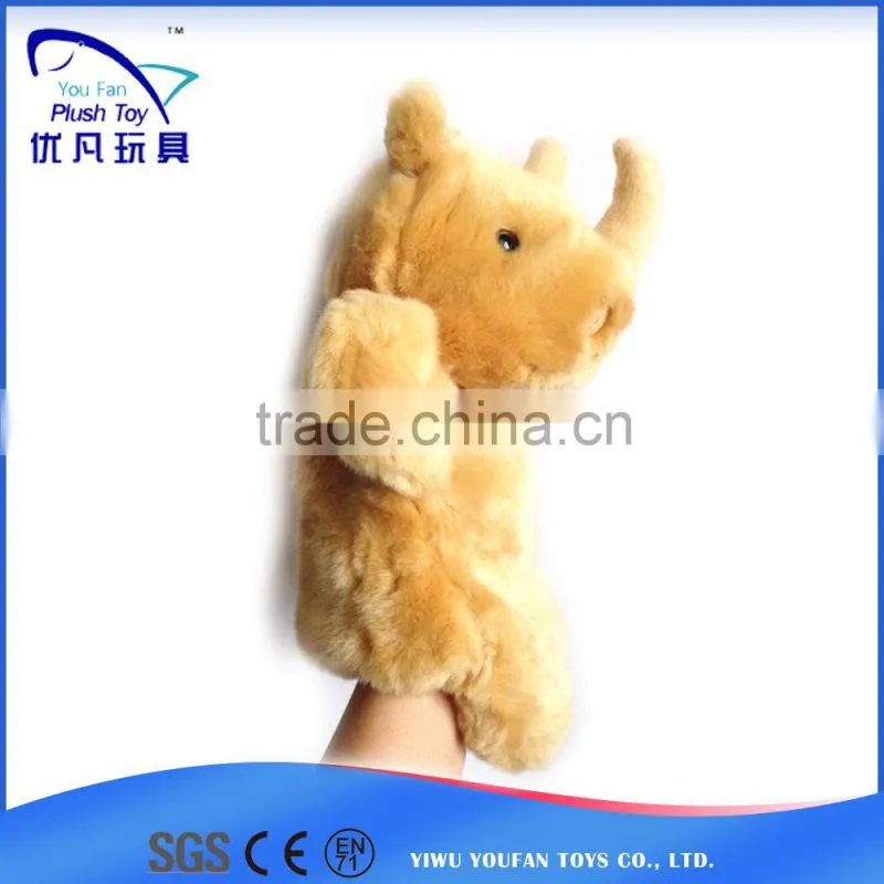 For promotion kids 26cm stuffed rhino soft 2015 popular nice beautiful baby toy hand puppet