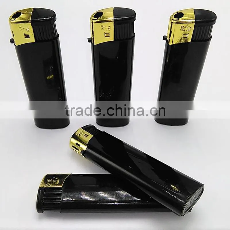 Big black disposable fancy lighter with golden safety cap