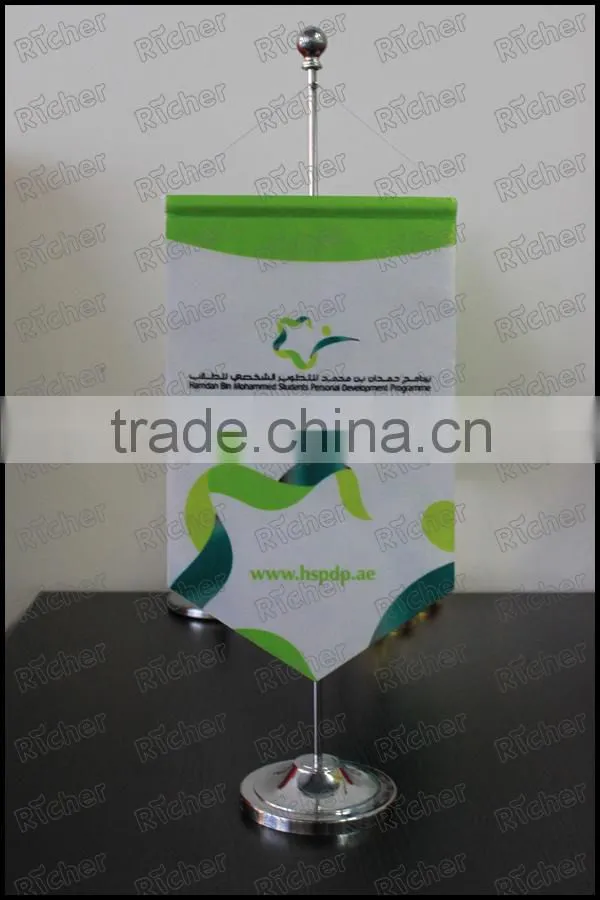 promotion polyester table flag desk flag with stainless stand