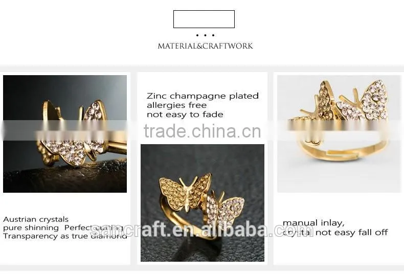 Adjustable two butterfly finger design for women saudi arabia gold wedding ring price