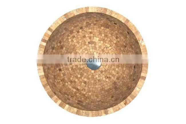 Round Mosaic Natural Marble Stone Washbasin