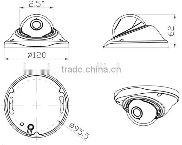 Kendom Hot Sales Vandal-proof Fisheye Camera 420/600/700/800TVL/1.0/1.3Mega 150 degree supper wide view angle
