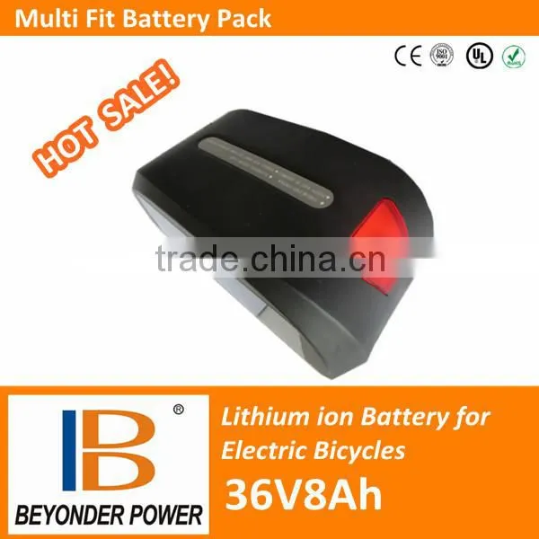 Rear carrier high quality li ion 36V8Ah/10ah battery made by 3.7v rechargeable battery