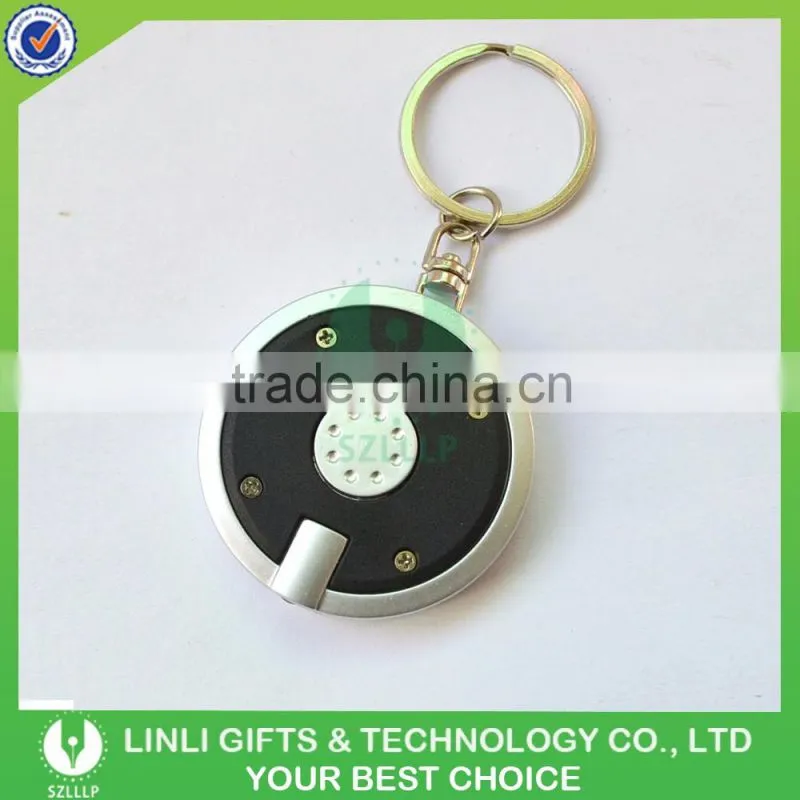 Round Shaped Promotional Plastic Keychains Led Light Torch