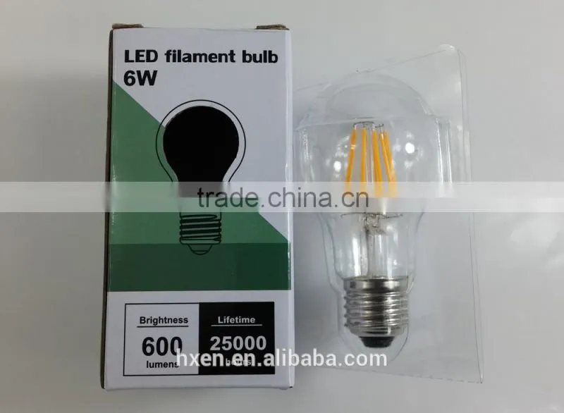 UL listed 85-265v 8w 6w 4w e27 e26 b22 filament led bulb a19 a60 led bulb