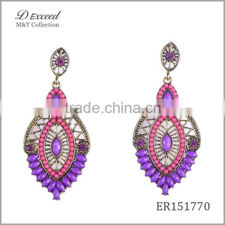 Wholesale Jewelry New Designs Women's Ethnic Resin Beaded Earrings Leaf Gold/Silver Plating Drop Earrings