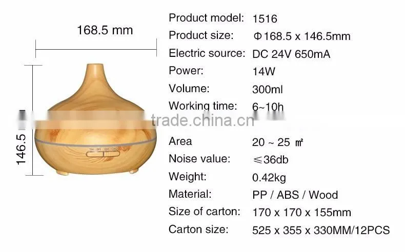 2016 Newest Model Fashion Simple Wood Grain 300 ml Aroma Diffuser Aromatherapy