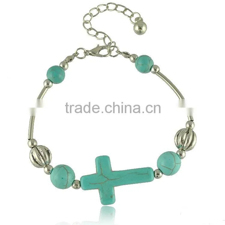 silver vintage nature stone bead bracelet, cross bracelet