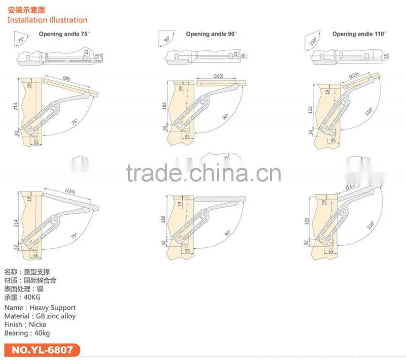 Loading 40kgs Cabinet Door Hydraulic SOFT-DOWN-STAY lids support opening hinge