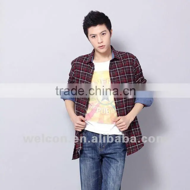 Latest pure cotton city leisure long sleeve fashion casual classic plaid shirts for men