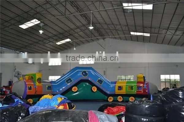 outdoor commercial big train inflatable obstacle courses / giant inflatable train bouncer