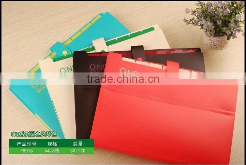 Fashion clear colorful 8 pockets expanding file folder