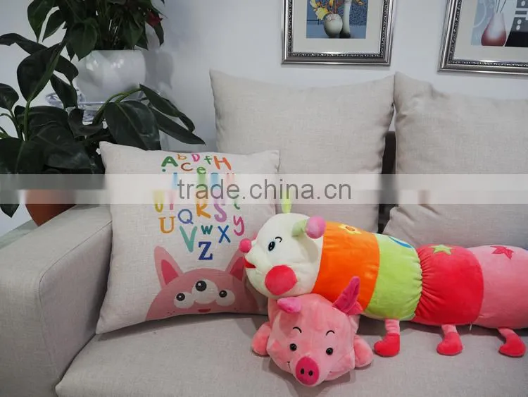 Custom cartoon design printed cushion cover 18inch square linen/cotton pillow case
