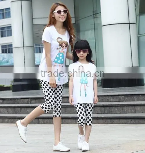 2015 Fashion Sunshine Mother And Daughter Family Suit Elegant Printed Cheaper Mother And Daughter T-Shirt