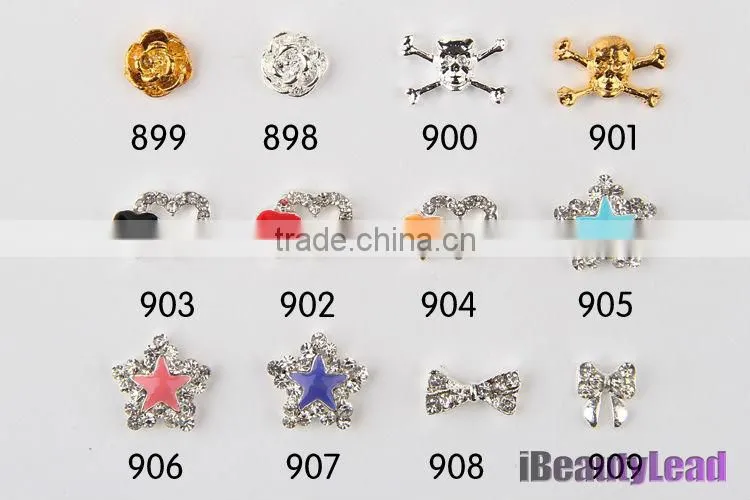 Metallic decoration with rhinestone nail alloy 3D nail metal bow
