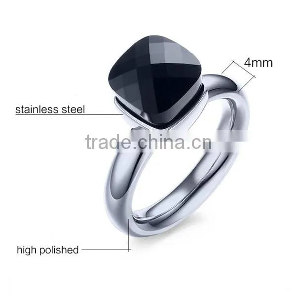 Wholesale Lady Colors Glass Stainless Steel Ring