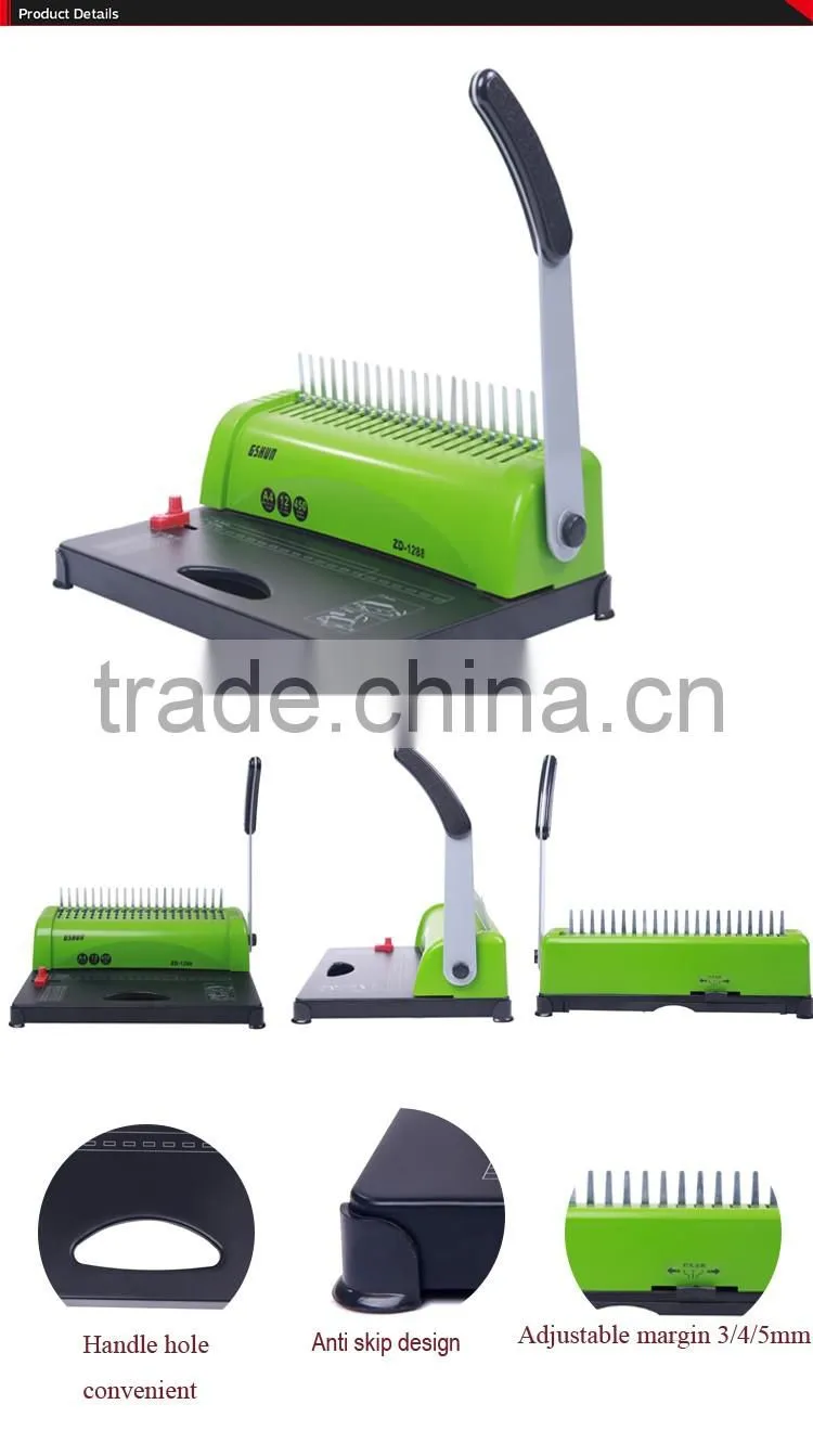 Low price high quality punching and binding machine with green plastic shell