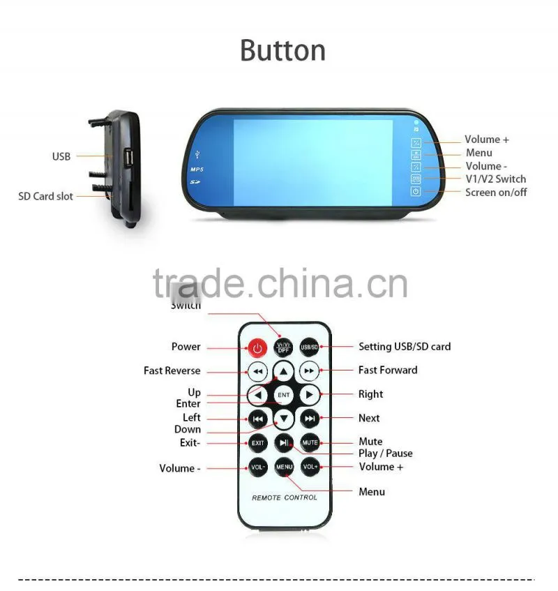 car rearview mirror monitor with and 7inch lcd display