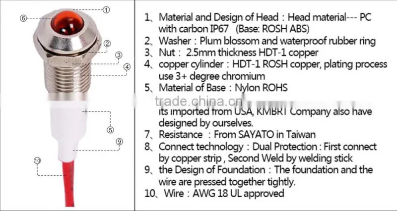 12mm flat head 220V red color led railway signal lamps high quality led light button