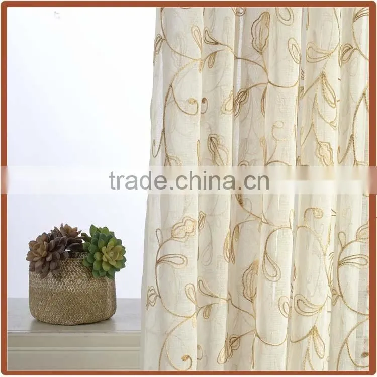 China classical design wholesale polycotton embroidery sheer voile curtain fabric