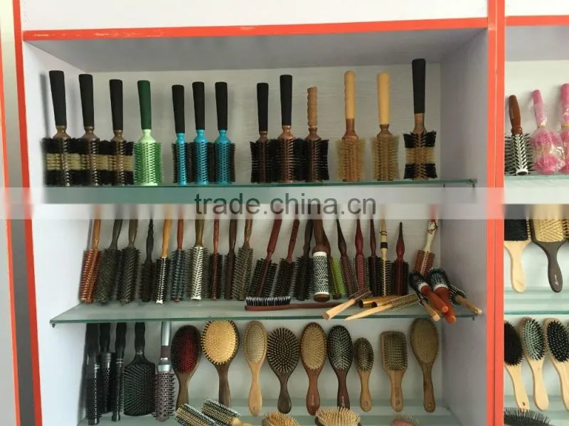 Wooden paddle nylon&bristle cushion hair brush