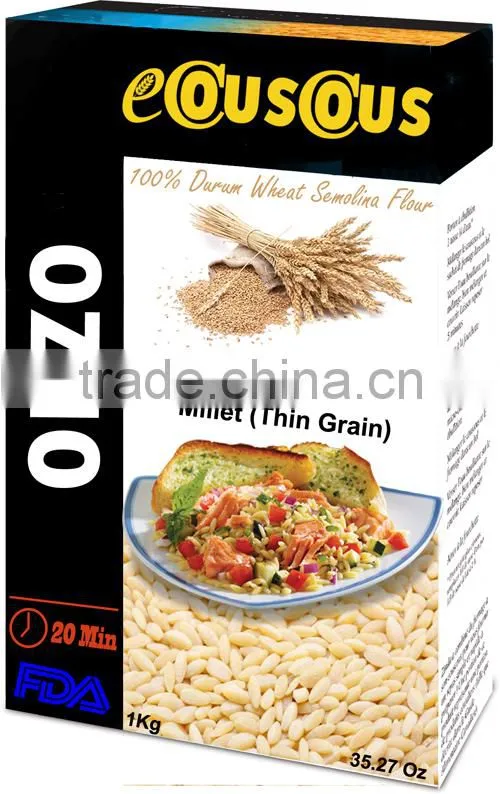 Healthy Mediterranean Orzo. High Quality Millet. Orzo Thin Grain 100% Durum Wheat semolina flour. Orzo Millet Bag 1Kg .