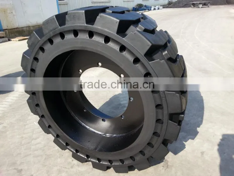 Hot sale quality assured rubber solid skid steer tires with holes and rims16/70-20 for bobcat