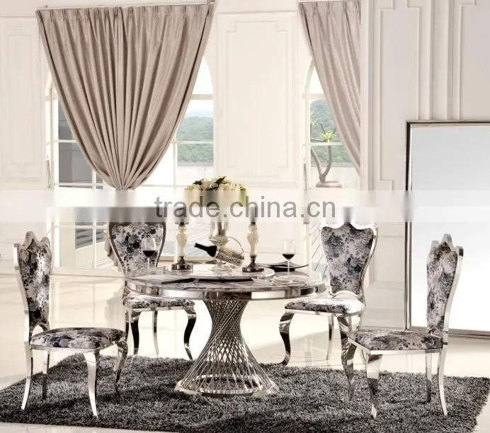 luxury design round glass ,stainless steel with four chairs dining table TH371