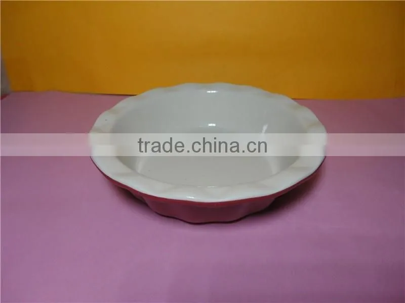 High quality wholesale red ceramic plate round pie plate