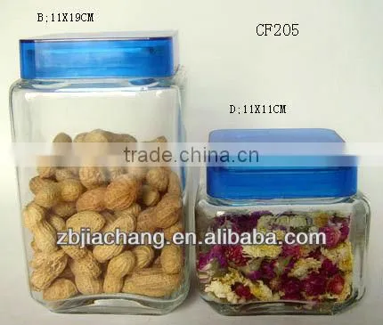 2 sizes glass mason jars with blue plastic lid